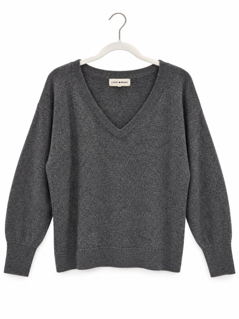 Lucky Brand Heather Grey V-Neck Pullover Sweater